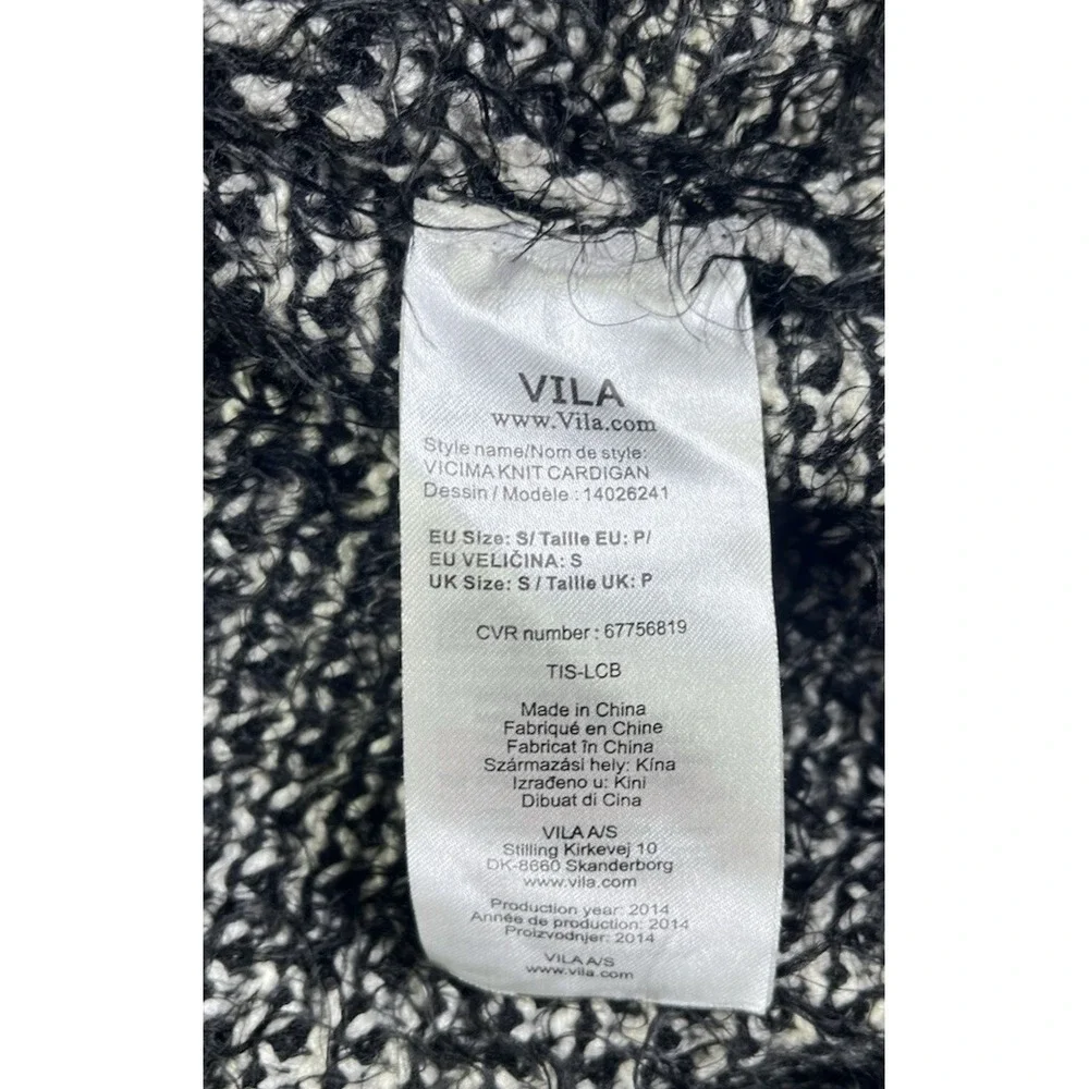 Vila Womens Small Open Dolman Sleeve Cardigan Black Ivory Fuzzy Cozy Oversized - Picture 8 of 11